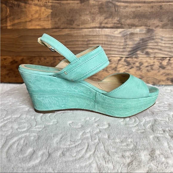 Frye Carlie Sling Platform Wedge Sandals Sz 9.5M Teal Mint Green Chic Prep EUC - Picture 12 of 14